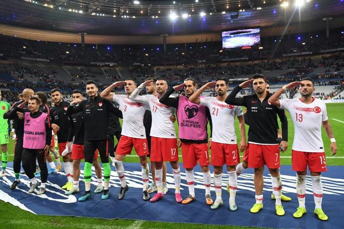 Three regional teams in Germany, which has a large Turkish community, face disciplinary measures after their players imitated the salute gesture made by the Turkey team in Monday's 1-1 draw against France in a Euro 2020 qualifier.