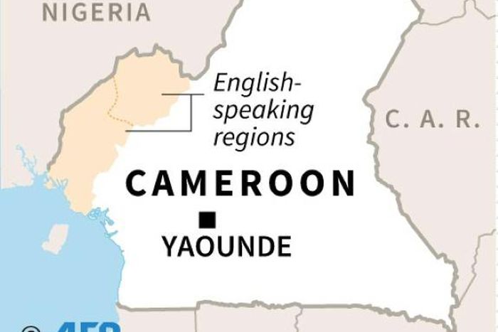 Map of Cameroon locating English-speaking regions