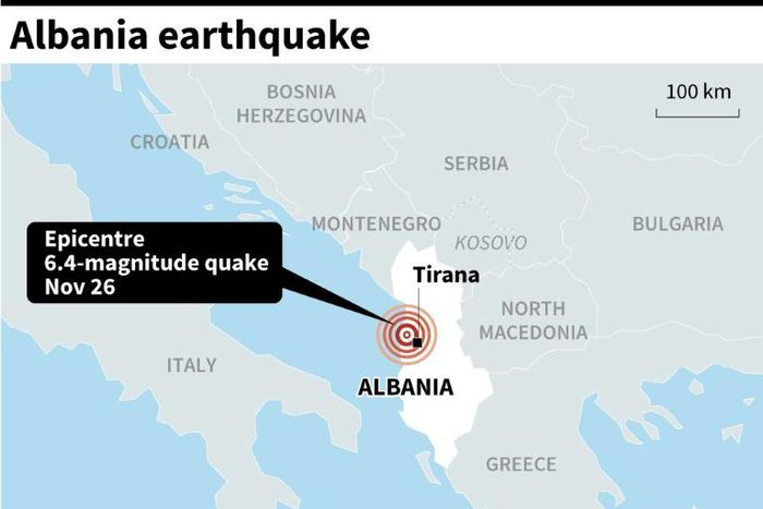 Map locating the epicentre of a 6.4-magnitude quake in Albania on Tuesday.