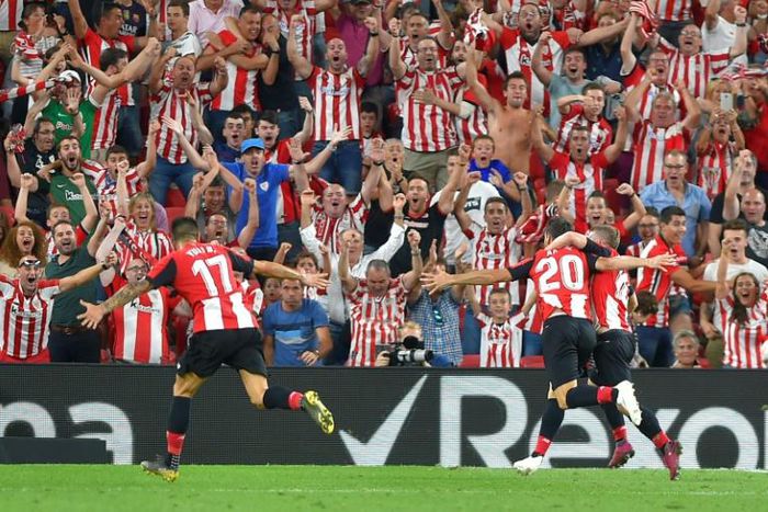 Athletic Bilbao's Spanish forward Aritz Aduriz celebrates his goal