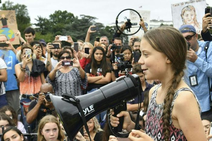 Swedish environment activist Greta Thunberg speaks at a climate protest outside the White House in Washington, DC on September 13, 2019