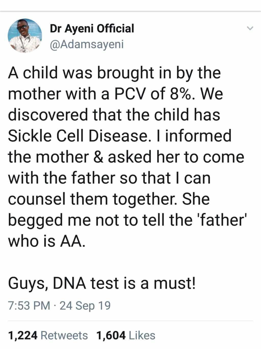 Men, conduct a DNA test on every single child of yours – Doctor advises after his experience with a female client