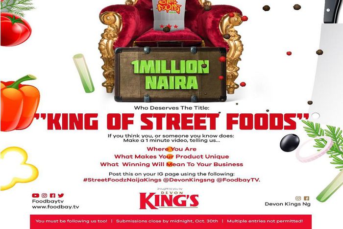 Devon King’s goes in search of Nigeria’s Street Food King, entries open!
