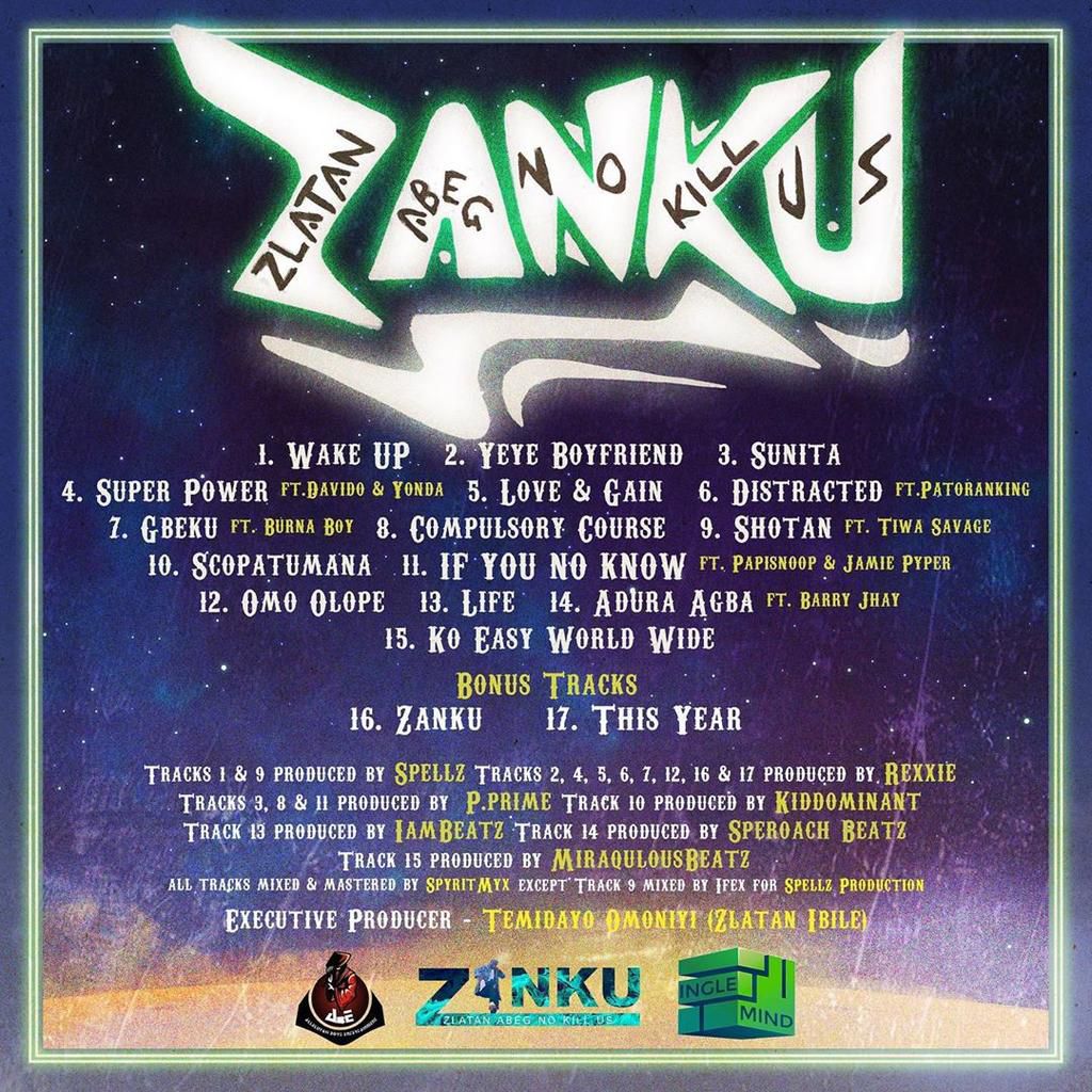 Zlatan release track list for his debut album, 'ZANKU: The Album.' (Instagram/Zlatan_Ibile)