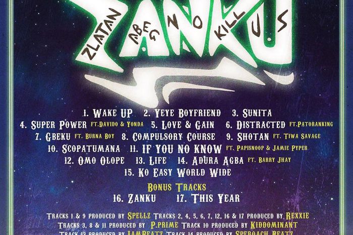 Zlatan release track list for his debut album, 'ZANKU: The Album.' (Instagram/Zlatan_Ibile)