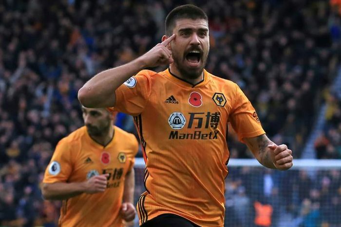 Wolves midfielder Ruben Neves celebrates after scoring against Aston Villa