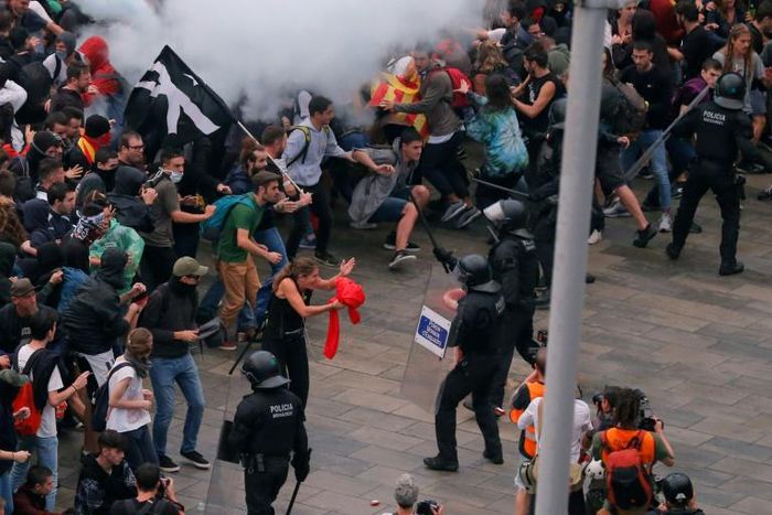 The worst clashes were outside Barcelona's El Prat airport, where hundreds of demonstrators battled with police