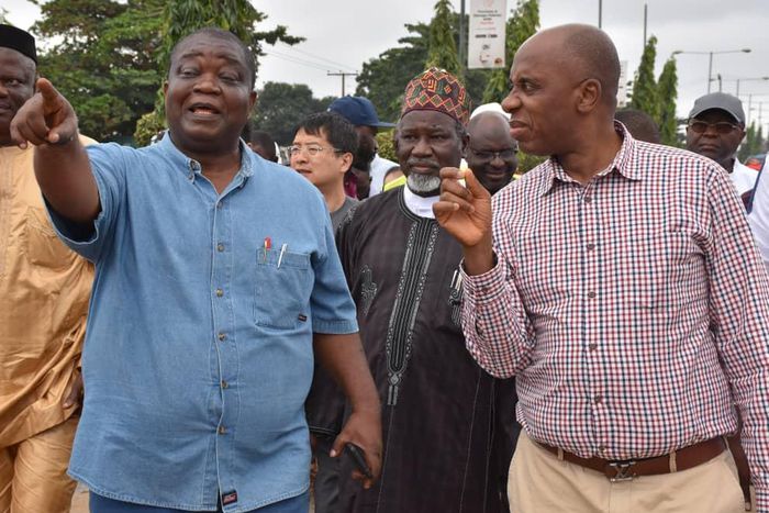 From Left, Managing Director, Nigerian Railway Corporation,Mr Fidet Okhiria, Chairman Board Of Directors Nigerian Railway Corporation,Malam Ibrahim Al-Hassan Musa And Minister Of Transportation, Rotimi Amaechi During The Inspection Of Lagos-Ibadan Stan...