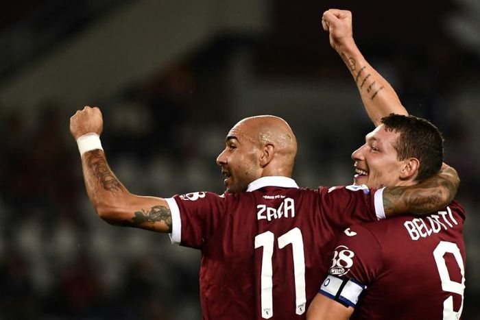Torino's Italian forward Andrea Belotti (R) has scored four goals in five league games.