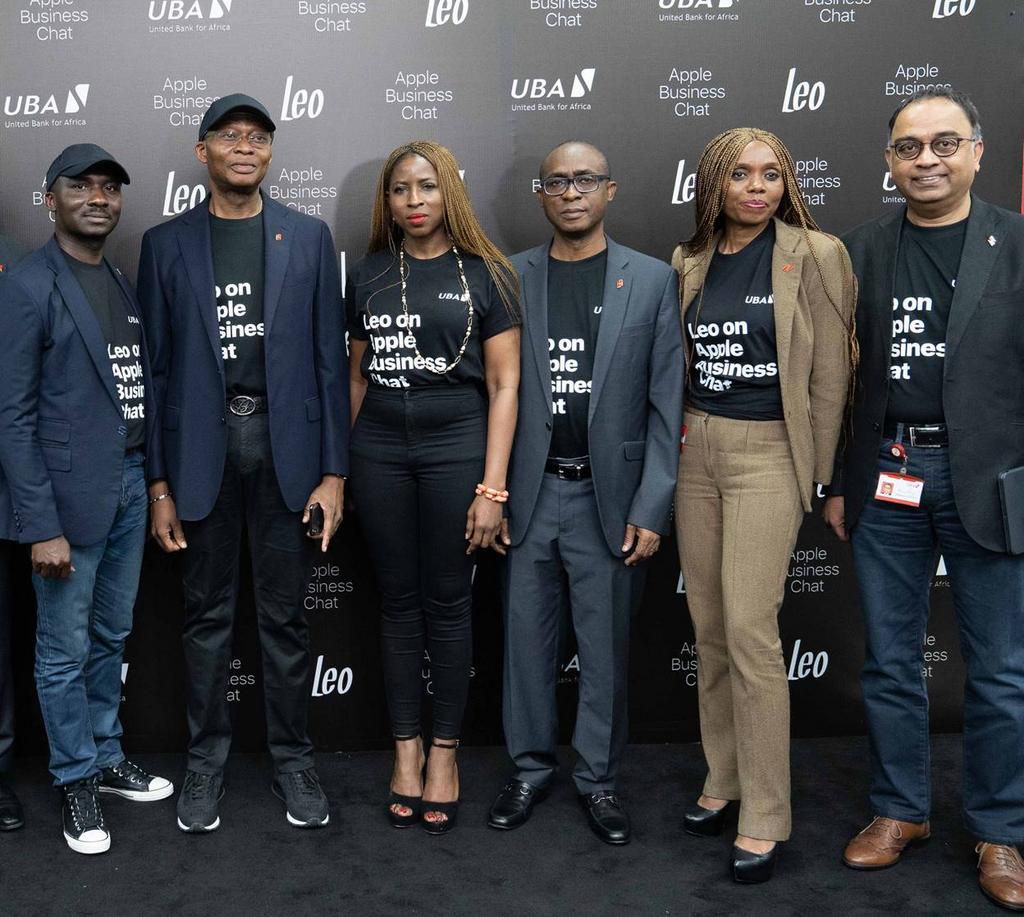 L-R: Group Head, Online Banking, United Bank for Africa(UBA) Plc, Mr Austine Abolusoro; Group Managing Director/CEO, Mr. Kennedy Uzoka; Group Head, Marketing, UBA Plc, Mrs Dupe Olusola; Executive Director, UBA Plc, Mr. Nweke Chukwuma; Group Head, Human...