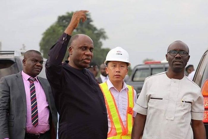 Minsiter of Transporation, Amaechi during the inspectrion of Lagos-Ibadan rail project (Daily Post)