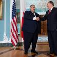 US Secretary of State Mike Pompeo (R) met Bahraini Foreign Minister Khalid bin Ahmed Al Khalifa in Washington last month