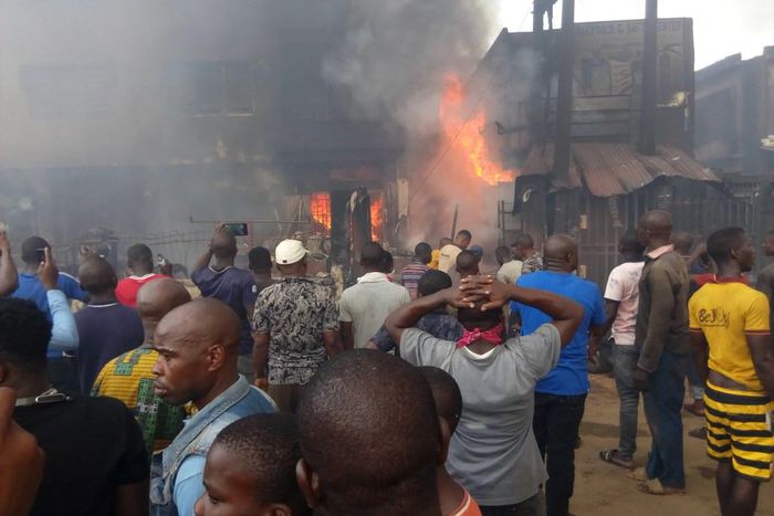 Scene of a fire outbreak in Onitsha, Anambra State [Vanguard]