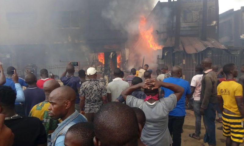 Scene of a fire outbreak in Onitsha, Anambra State [Vanguard]
