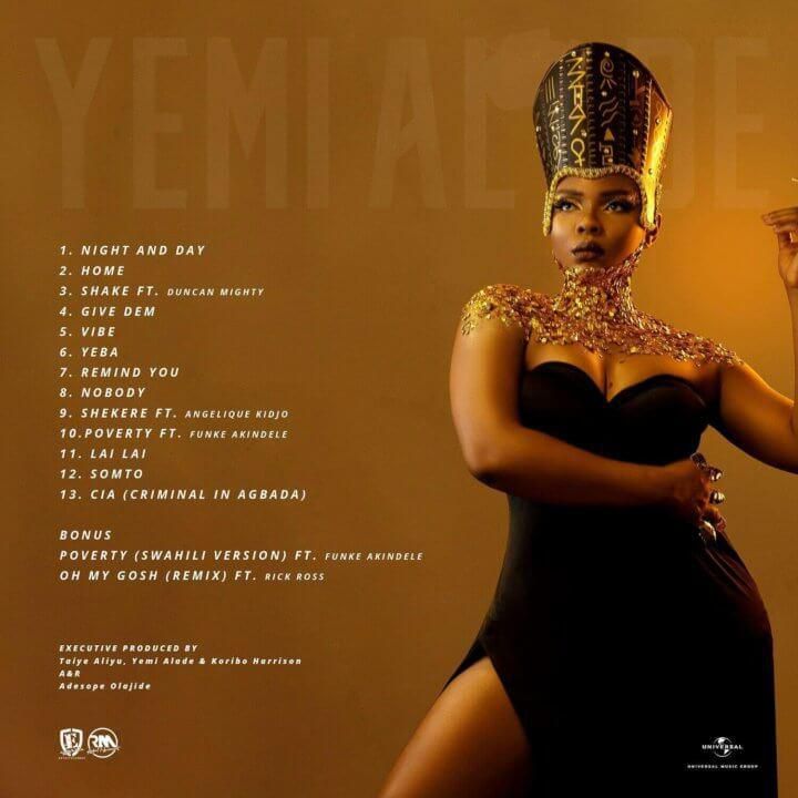 Tracklist for Yemi Alade's album, 'Woman of Steel.' (Effyzie)