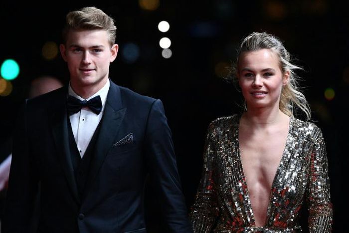 Netherlands and Juventus defender, Matthijs de Ligt and his girlfriend Annekee Molenaar arrive to attend the Ballon d'Or ceremony at the Chatelet Theatre in Paris - De Ligt won the Kopa Trophy for the best player under 21