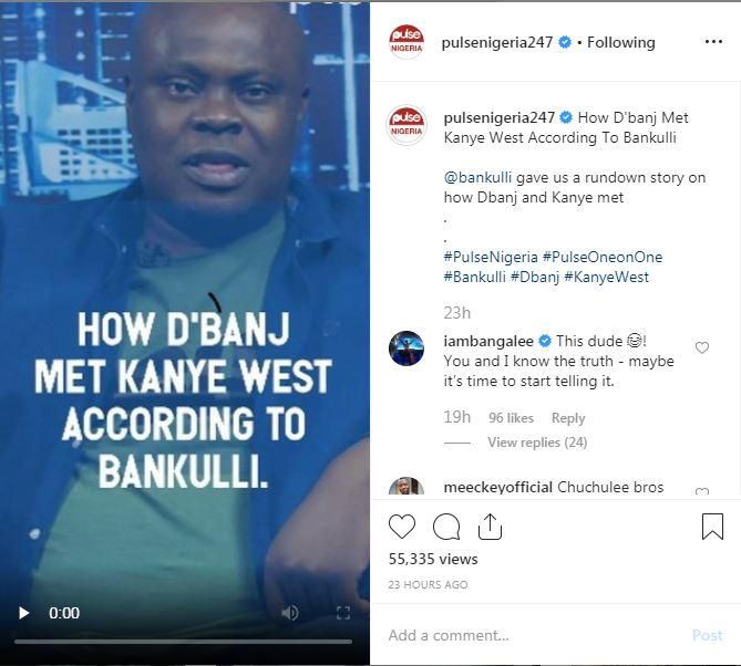 D'Banj responds to Bankulli's story about how he met Kanye West. (Instagram/PulseNigeria247)
