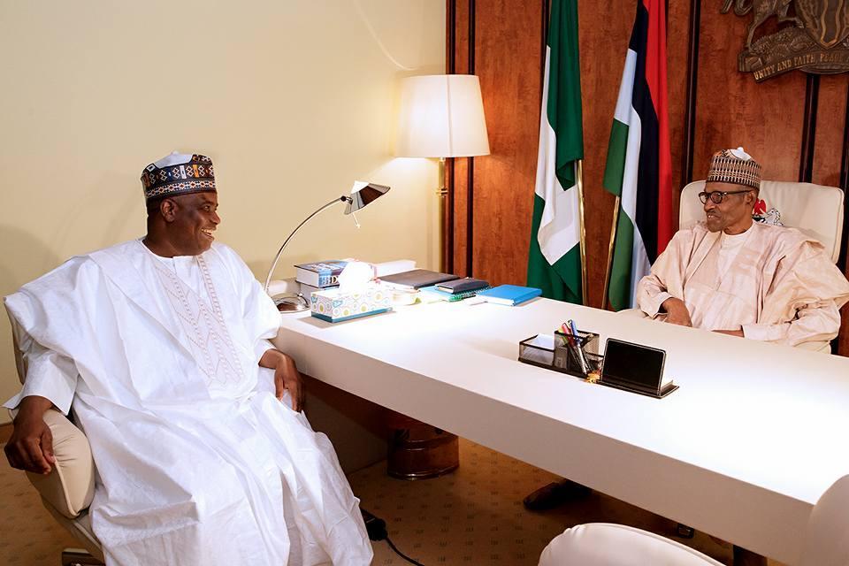 President Muhammadu Buhari with Sokoto state governor, Aminu Tambuwal at the Presidential Villa