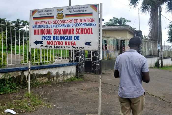 The entrance to the bilingual high school in Buea, capital of the Southwest region of Cmaeroon. Schools are high stakes in the separatist crisis wracking the two largely English-speaking regions of a mostly francophone country