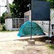 The barred entrance to the Maiduguri offices of the Mercy Corps humanitarian group which the Nigerian army closed in September