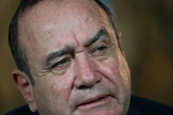 President-elect Alejandro Giammattei gestures during a interview with AFP in Guatemala City on August 12, 2019