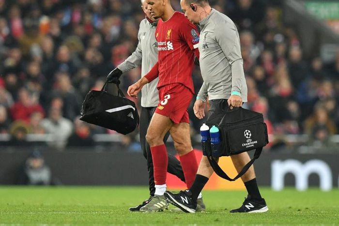 Liverpool midfielder Fabinho leaves the pitch during the Champions League match against Napoli