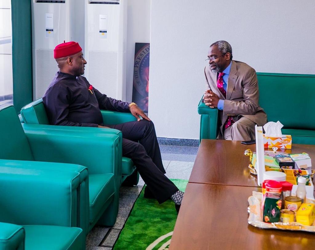 The Speaker of the House, Mr Femi Gbajabiamila and Chairman of Air Peace Airline, Chief Allen Onyema [Twitter/@femigbaja]