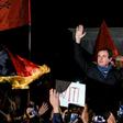 Vetevendosje Party leader Albin Kurti celebrates election victory with thousands of supporters in Pristina's central square
