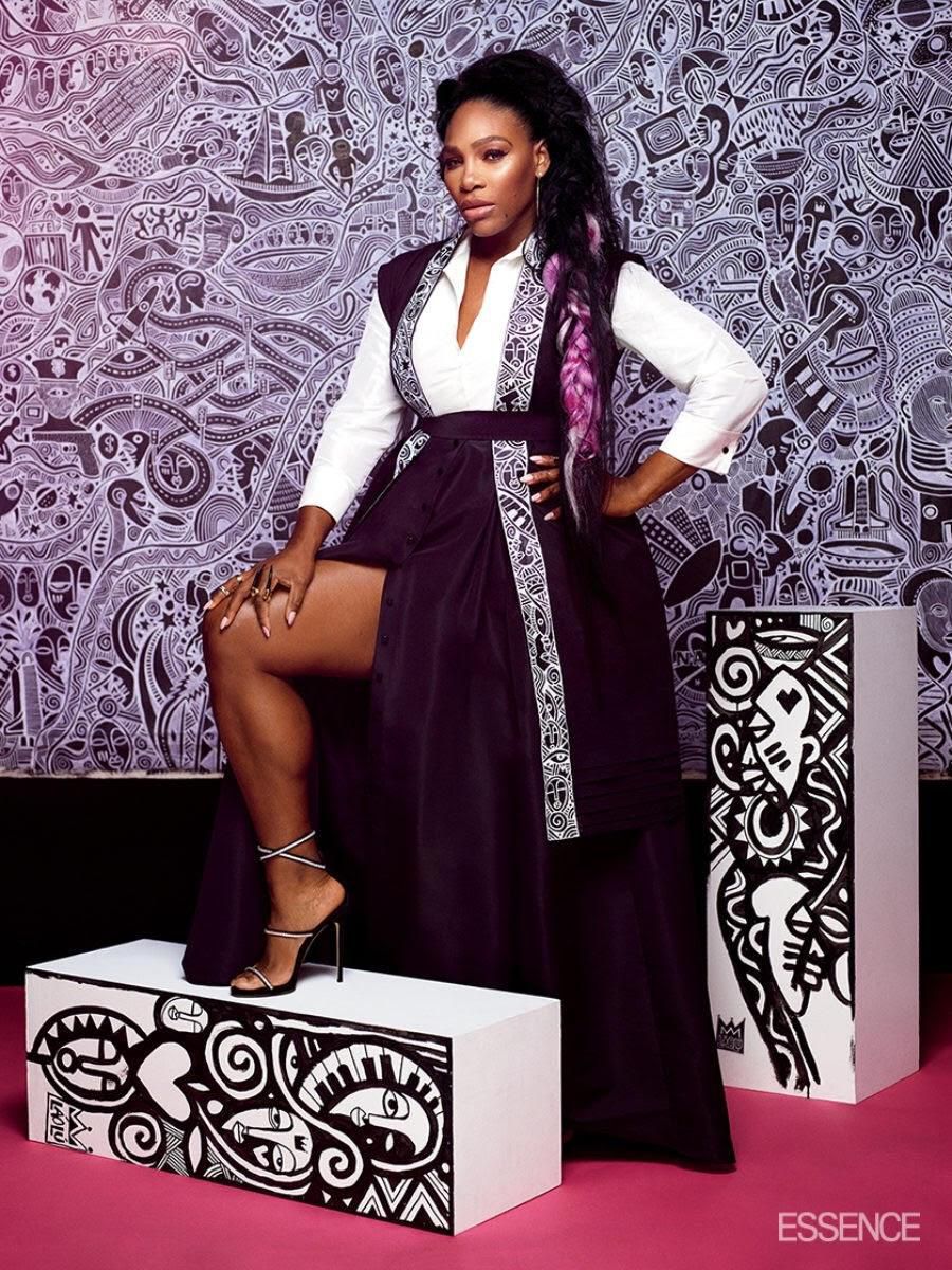 Nigerian visual artist Laolu Senbanjo marks Serena Williams with his signature tribal designs [Credit; Essence]
