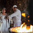 Iraqi Kurd Faiza Fouad takes part in a ritual ceremony in an ancient and ruined temple as she joins the millennia-old Zoroastrian religion