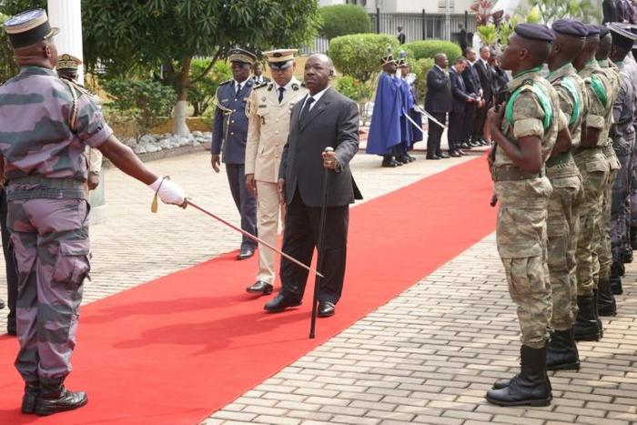 Gabon President Ali Bongo (C) made his first public appearance on Friday, nearly ten months after suffering a stroke