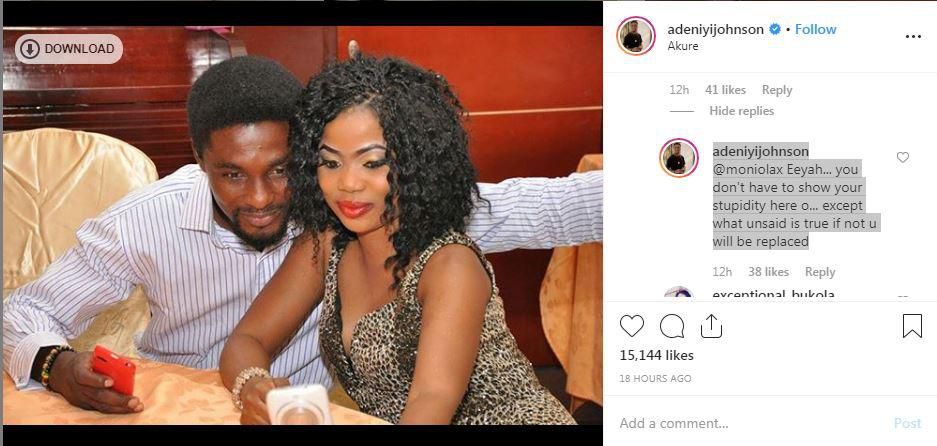 Apparently, Adeniyi wasn't going to be having any of it as he called out the nosy follower for disrespecting him and his relationship. [Instagram/AdeniyiJohnson]