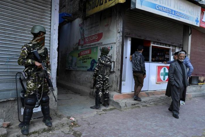 Indian troops on patrol in Srinagar in Kashmir