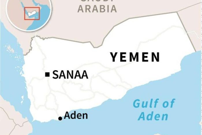 Map of Yemen locating Aden where three separatist fighters were killed Friday in a suicide bombing