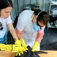 Biologists at a marine mammal rehabilitation center in Ceara State, Brazil, treating a turtle covered in oil