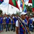 Indigenous people walk through Toribio, Cauca department, Colombia, to attend the National Meeting of Indigenous Guards