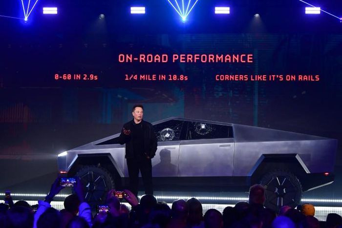 The demonstration of the vehicle's indestructible windows didn't appear to go entirely to plan after one assistant threw a steel ballbearing at the truck, only to see the armoured glass smash