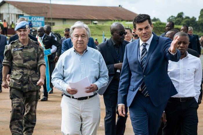UN chief Antonio Guterres (L) promised continued blue helmet support for the Congolese army
