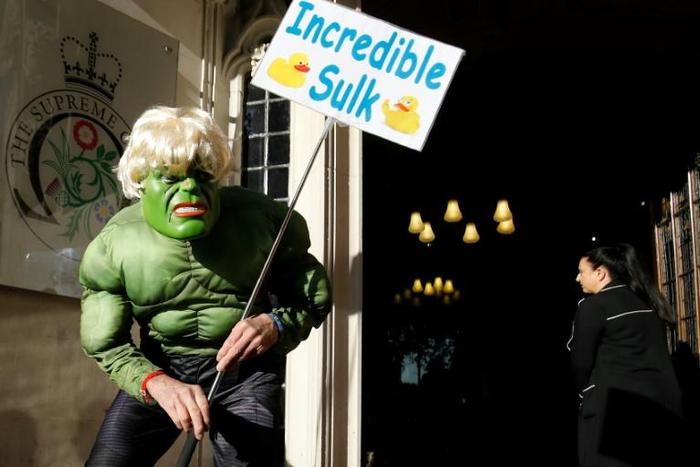One protester was dressed as the Incredible Hulk -- a reference to an analogy made by Johnson between the comic book character and Britain as it prepares to leave the EU