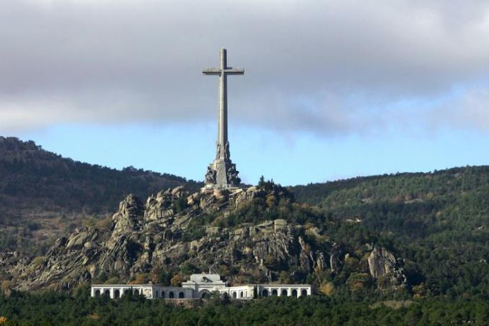 A huge cross stands over the grave of Spanish dictator Francisco Franco in the Valley of the Fallen near Madrid