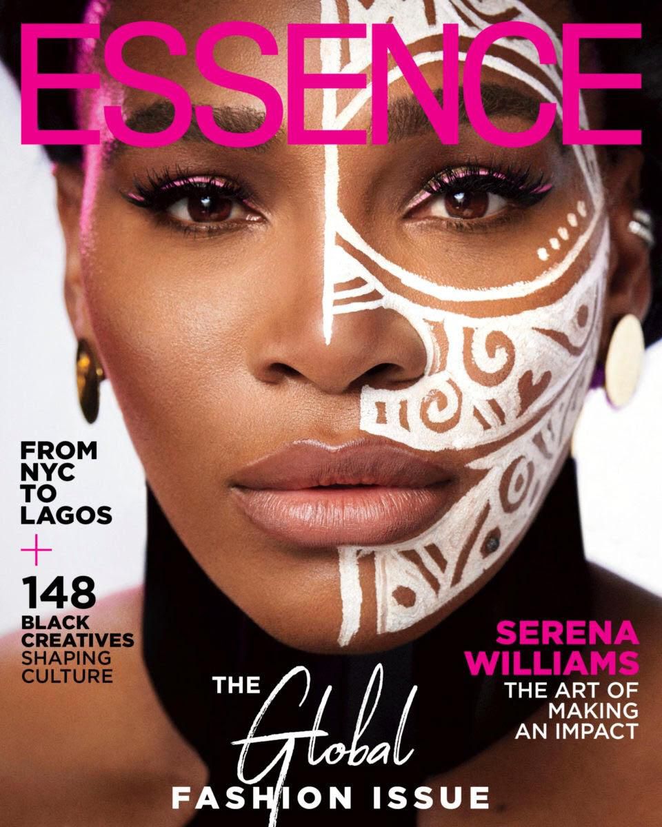 Nigerian visual artist Laolu Senbanjo marks Serena Williams with his signature tribal designs [Credit: Essence]