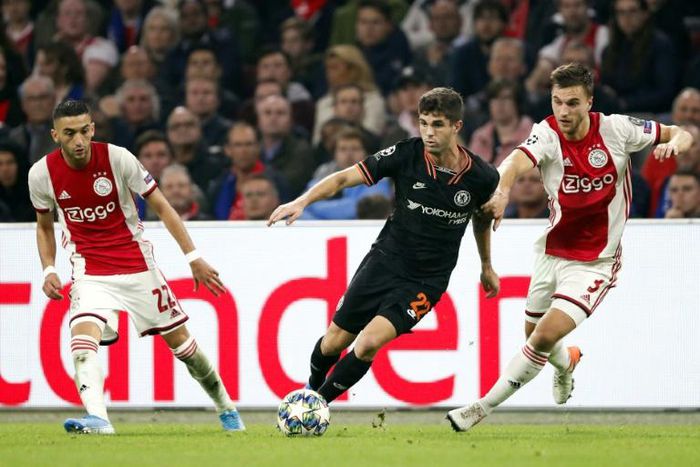 Chelsea's Christian Pulisic controls the ball during the UEFA Champions League tie against Ajax Amsterdam