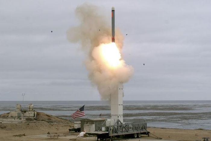 The US has tested a ground-launched cruise missile at San Nicolas Island, California, marking a new era in arms competition