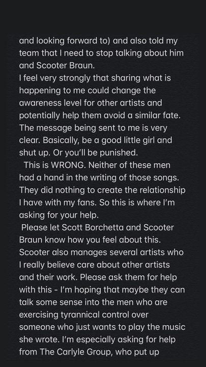 Taylor Swift accuses Scooter Braun and Scott Borchetta of preventing her from using her music. (Instagram/Taylor Swift)