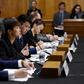 Prominent activist Joshua Wong (L) and Cantopop star Denise Ho (C) testified before a congressional commission about the pro-democracy movement in Hong Kong