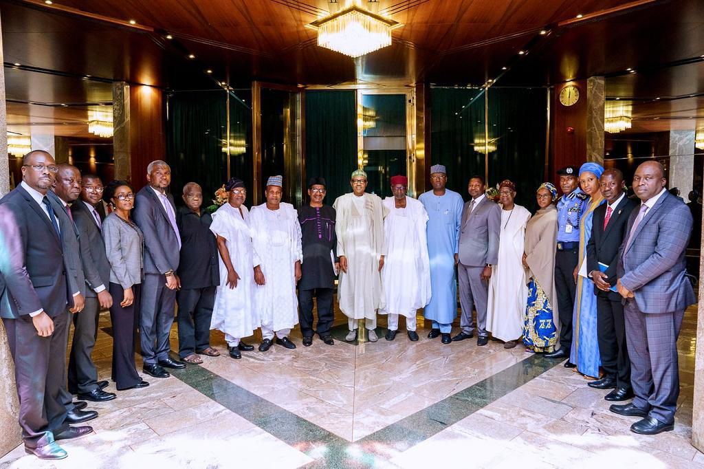 President Muhammadu Buhari and Chairman of PACAC, Prof. Itse Sagay [Twitter/@BashirAhmaad]