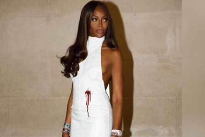 Naomi Campbell wears a controversial bullt hole dress by Nigerian designer Mowalola [Credit: Instagram/ Naomi]