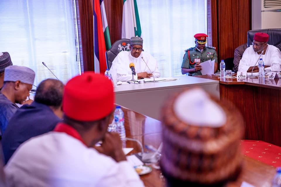 President Muhammadu Buhari addressing the Presidential Economic Advisory Council (PEAC) at the State House, Abuja on Wednesday, October 9, 2019 [Presidency]
