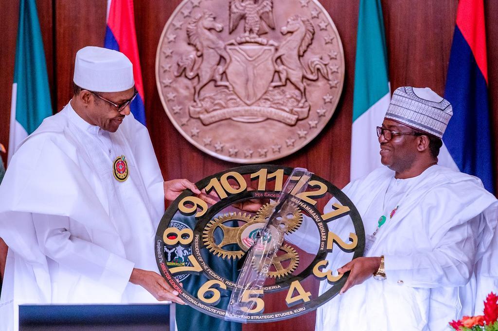 President Muhammadu Buhari holds a Presidential Parley with Participants of the Senior Executives Course 41, 2019 of the National Institute for Policy and Strategic Studies (NIPSS). [Twitter/@BashirAhmaad]