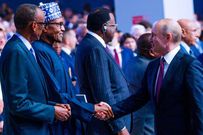 Nigerian President Muhammadu Buhari, Rwanda's Kagame and Putin at the opening session of Russia-Africa Summit (Twitter/NGRPresident)